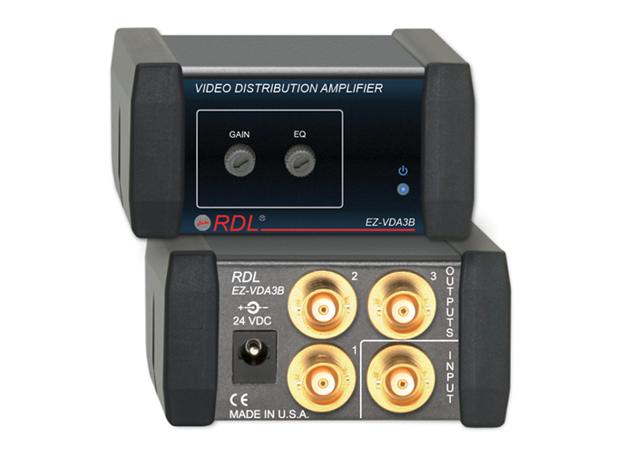 RDL EZ-VDA3BX 1×3 Composite Video Distribution Amplifier / BNC 75ohm / Gain EQ Trimmers / NTSC PAL / >400MHz