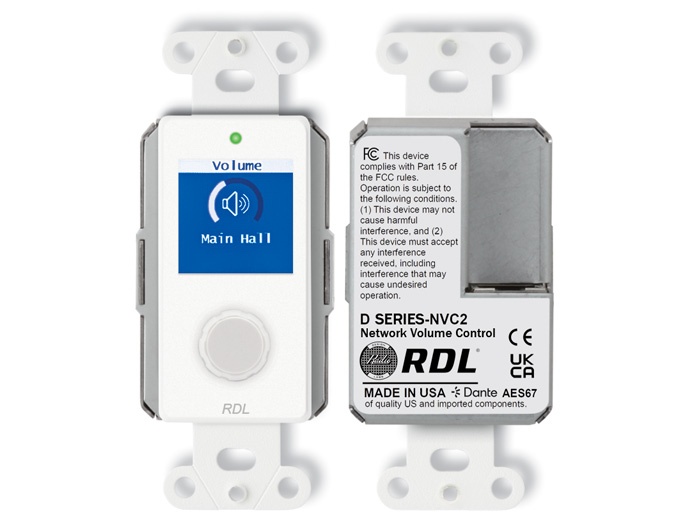 RDL D-NVC2 Dante / AES67 Network Volume Control / Rotary Encoder / Color LCD / PoE