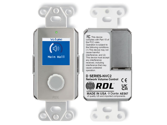 RDL DS-NVC2 Dante / AES67 Network Volume Control Rotary Encoder LCD PoE 1-2 Channels 0-63 dB