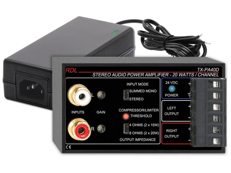 RDL TX-PA40D 40 W Stereo Audio Power Amplifier with Power Supply