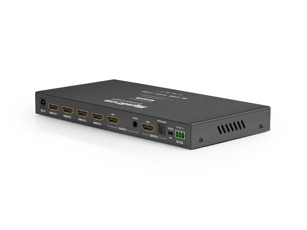 WyreStorm EXP-MX-0402-H2 Essentials 4K HDR 4 Input 2 Scaling Output HDMI Matrix Switcher with ARC/Analog/Digital Audio De-Embed - Image 2
