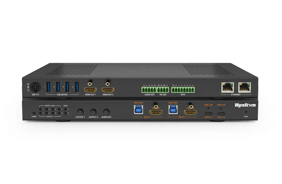 WyreStorm MX-0402-MST 4×2 Multi-Input Switcher / Dual USB-C / Dual HDMI / 4K60 4:4:4 / USB 3.2 PD60W