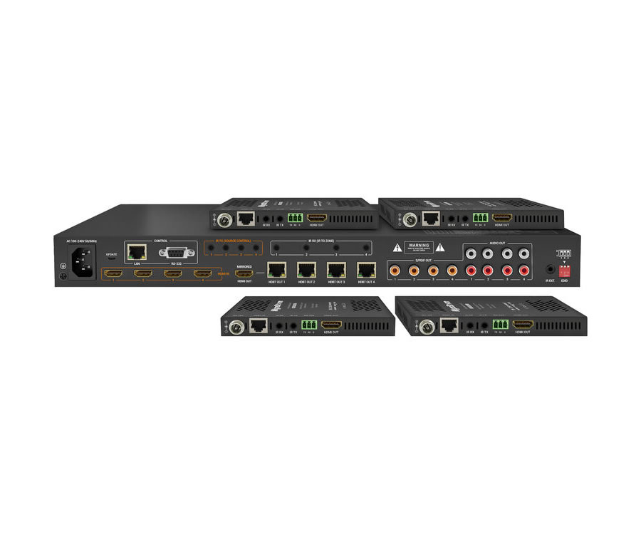 WyreStorm MXV-0404-H2A-KIT v2 4K60 4×4 HDBaseT Matrix with Receivers V2