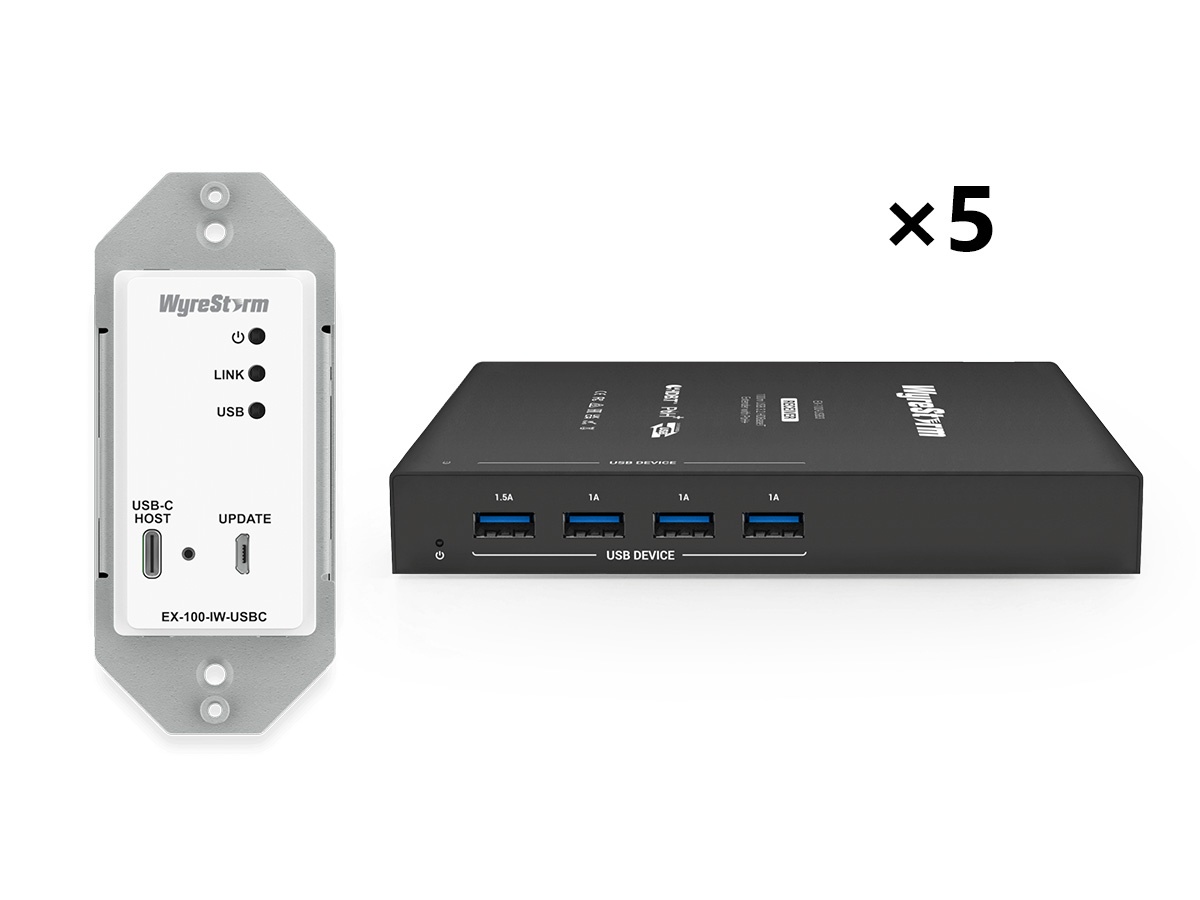 WyreStorm EX-100-IW-USBC Case Qty (5) HDBaseT USB 3.2 Gen1 5Gbps / 100m / 4x USB-A / USB-C In-Wall Transmitter Receiver Kit